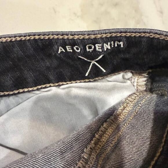 American Eagle High Rise Jegging Crop Denim Jeans Womens 4R Dark Gray Distressed - Picture 9 of 9